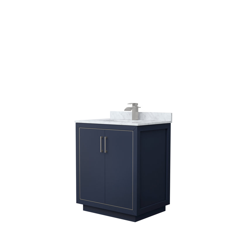 Icon 30 in. Single Vanity, Dark Blue, Brushed Nickel, White Carrara