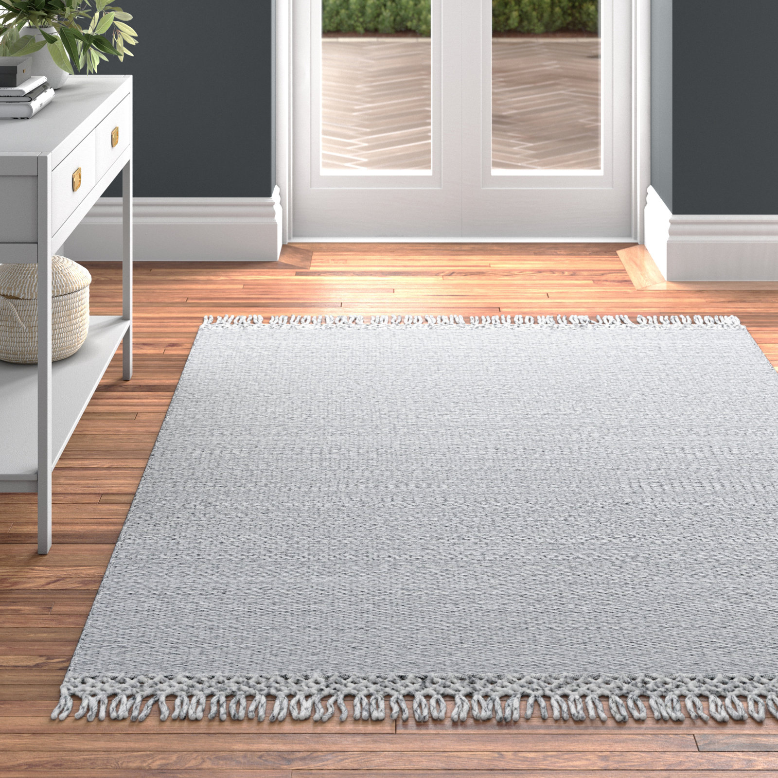 Loretta Handmade Performance Gray Indoor/Outdoor Rug, Rectangle 8'10" x 12'