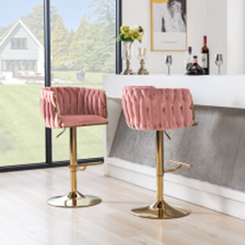 Swivel Adjustable Height Bar Stool Modern Velvet Barstool with Barrel Back Kitchen Island Counter Bar Chair with Golden Base