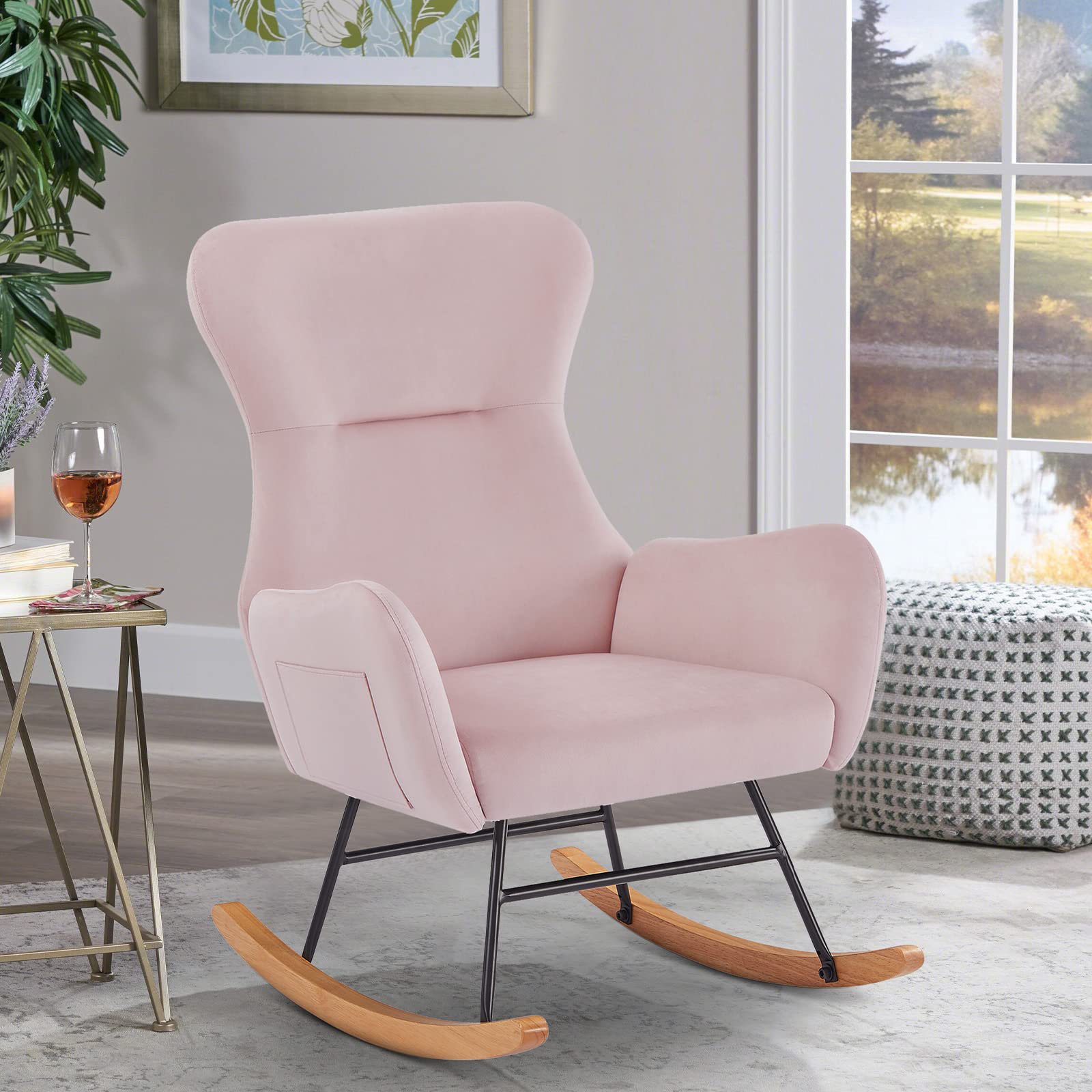Beeleohome Accent Rocking Chair, Upholstered Glider Rocker For Baby ...