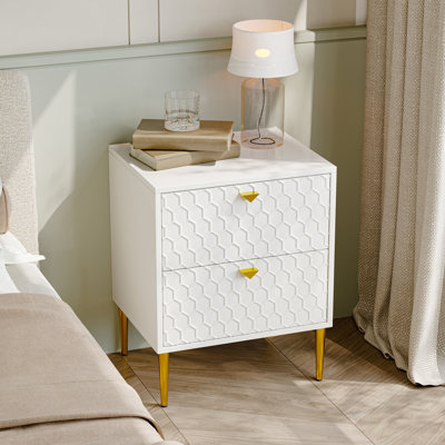24.4" Tall 2-Drawer High Gloss Nightstand