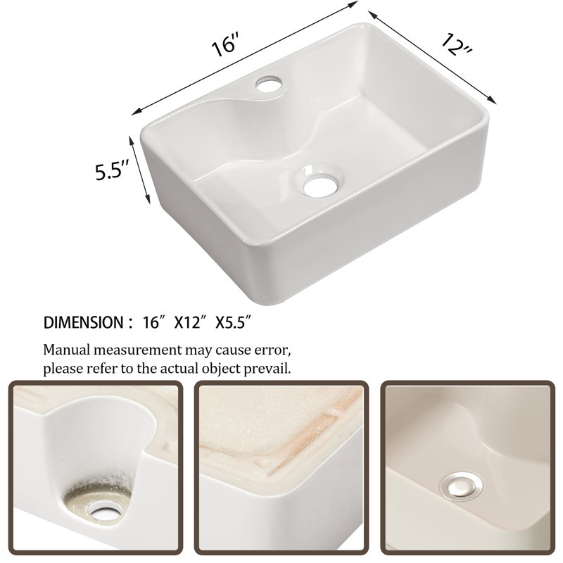 MONSFEST 12'' Ceramic Rectangular Bathroom Sink