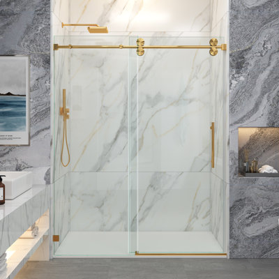 Porte de douche coulissante simple sans cadre avec verre transparent 3/8 po (10 mm) Opal Mirage MCOCOD l 52-54 "x H 76"