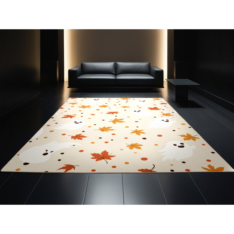 Machine Washable Myrtlewood Halloween Modern & Contemporary Abstract Rug in Beige – Beige Binding, 3x5