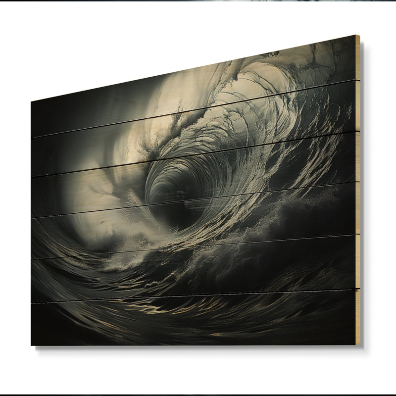 Danse tempête grise dans la tempête III - impression de paysages sur bois de pin naturel, H 24 po x l 32 po x P 0,78 po
