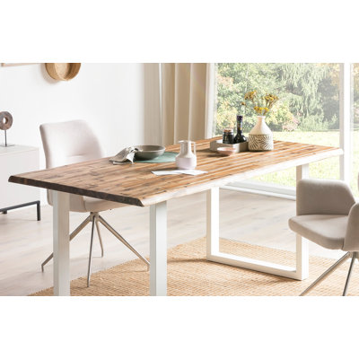 Livonia Acacia Rectangular Wood Top Dining Table with Iron Base