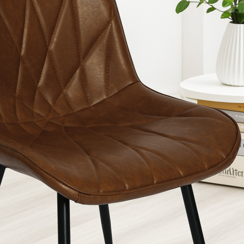 Faux Leather Armless Side Chairs With Sturdy Metal Legs, Set Of 2, Tan