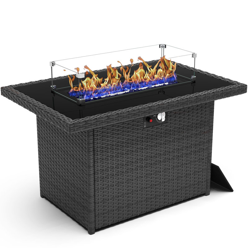 Alturas 44" Propane Gas Outdoor Fire Table with Glass Wind Guard, Black