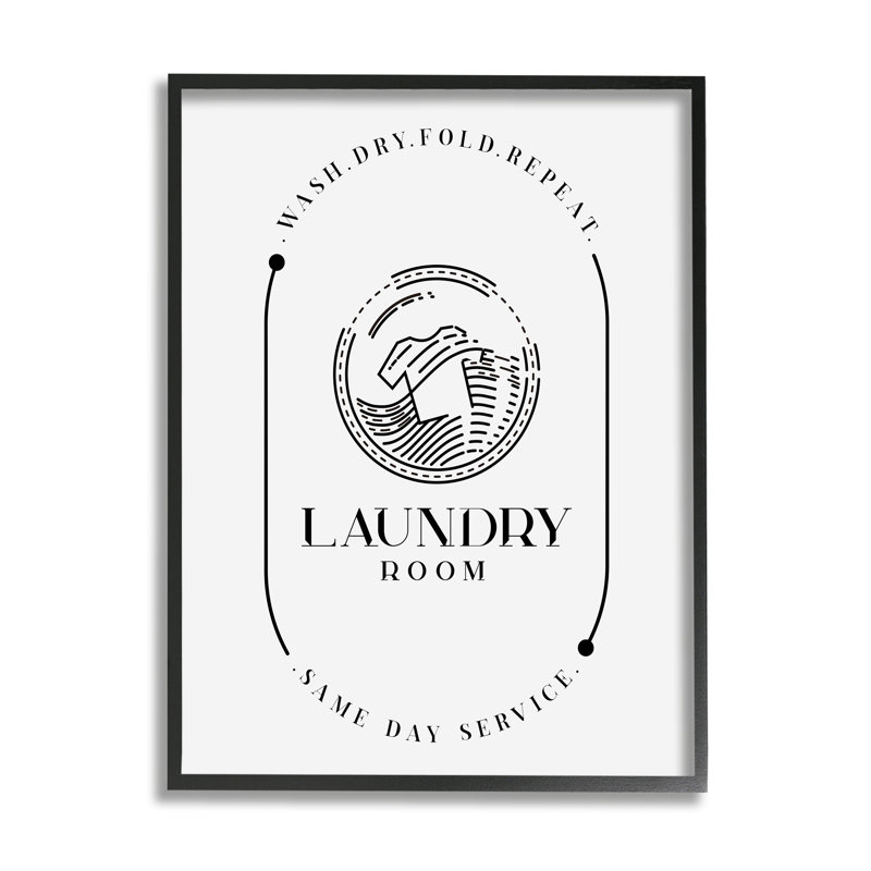 Blanchisserie, laver la machine à laver le jour même - impression de dessin, H 20 po x l 16 po, Giclée encadrée noir minuit