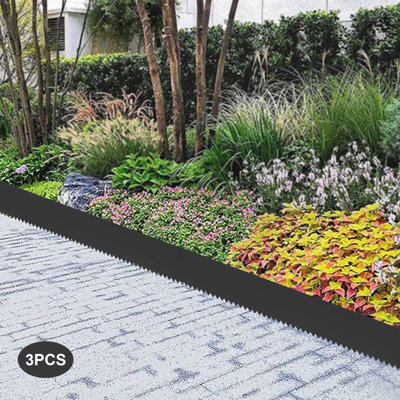 Lot de 3 bordures de jardin en acier noir 40 x 8 pouces, flexibles et pliables, avec sangles de fixation. Idéales pour les parterres de fleurs, les cours et les allées.