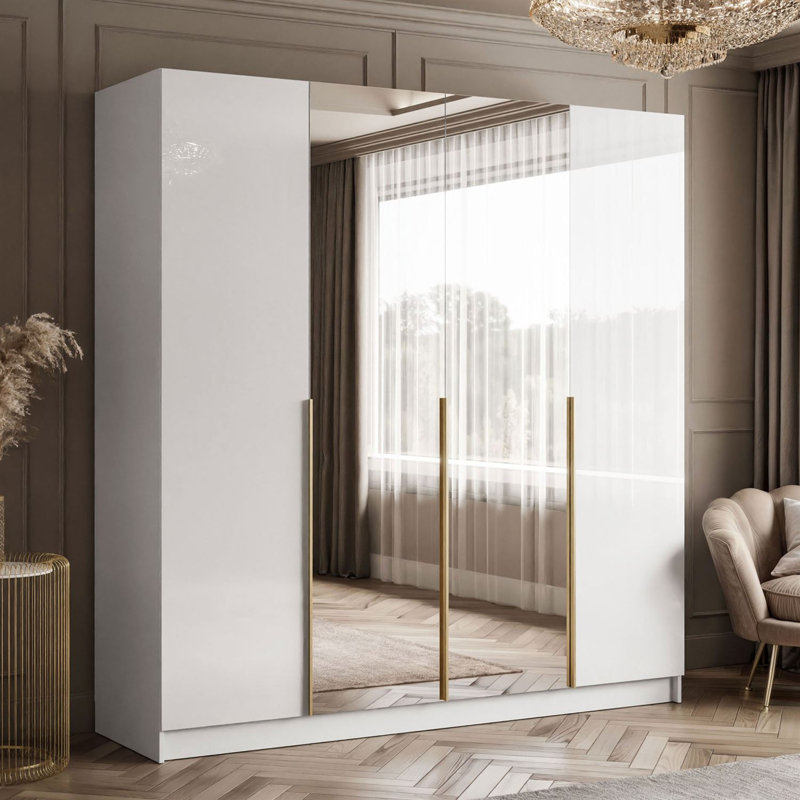 4 Door Manufactured Wood Wardrobe, Gold