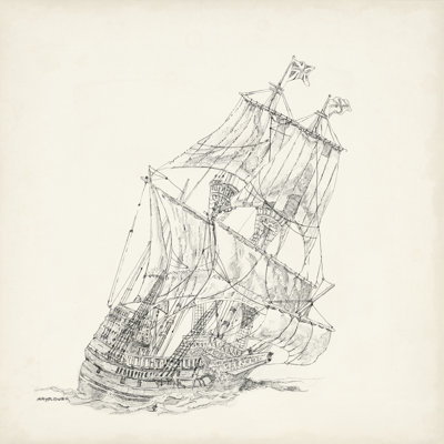 Antique Ship Sketch XI by Richard Foust - Wrapped Canvas Print