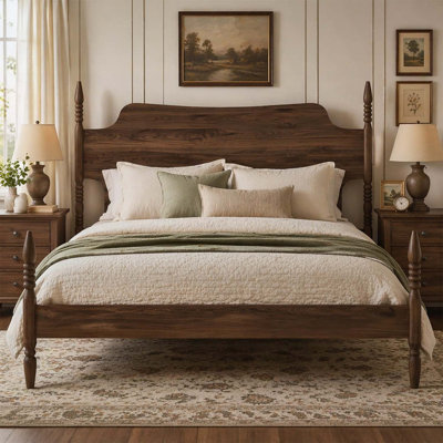 Spindle Bed with Curved Tall Headboard,No Box Spring Needed