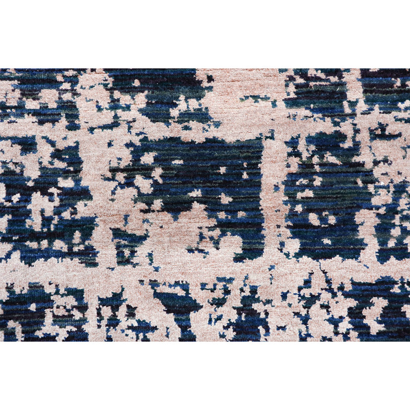 Tapis bleu foncé et cuivre noué à la main de haute qualité, Rectangle 8 pi x 10 pi
