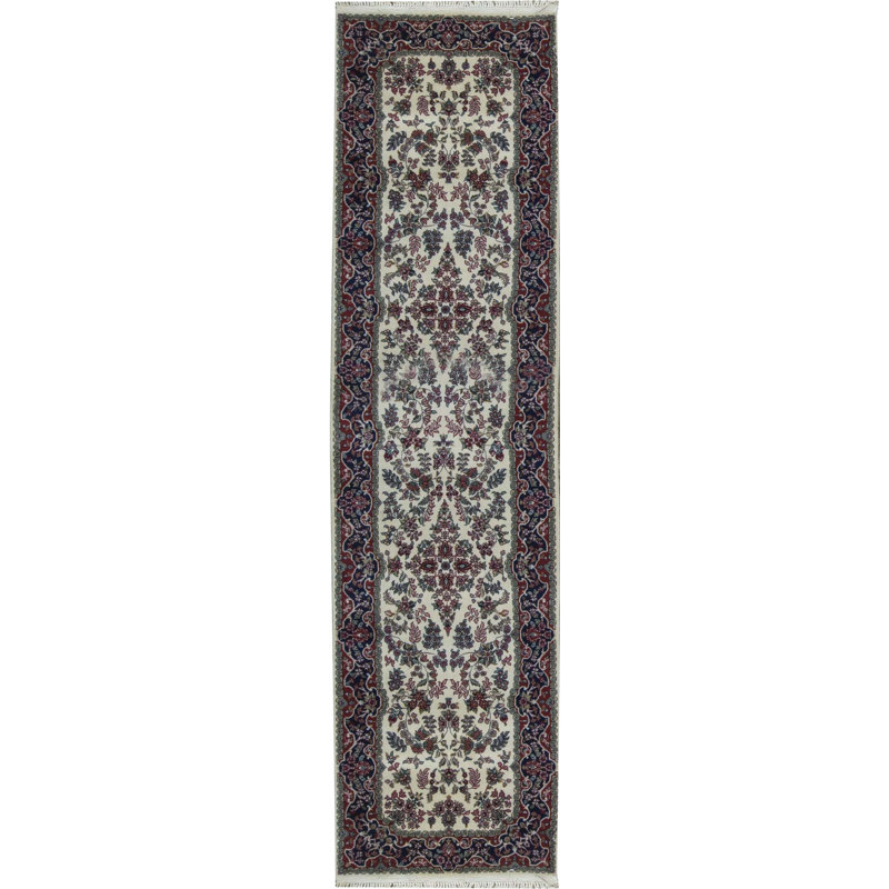 Tapis ivoire et bleu marine noué à la main de haute qualité