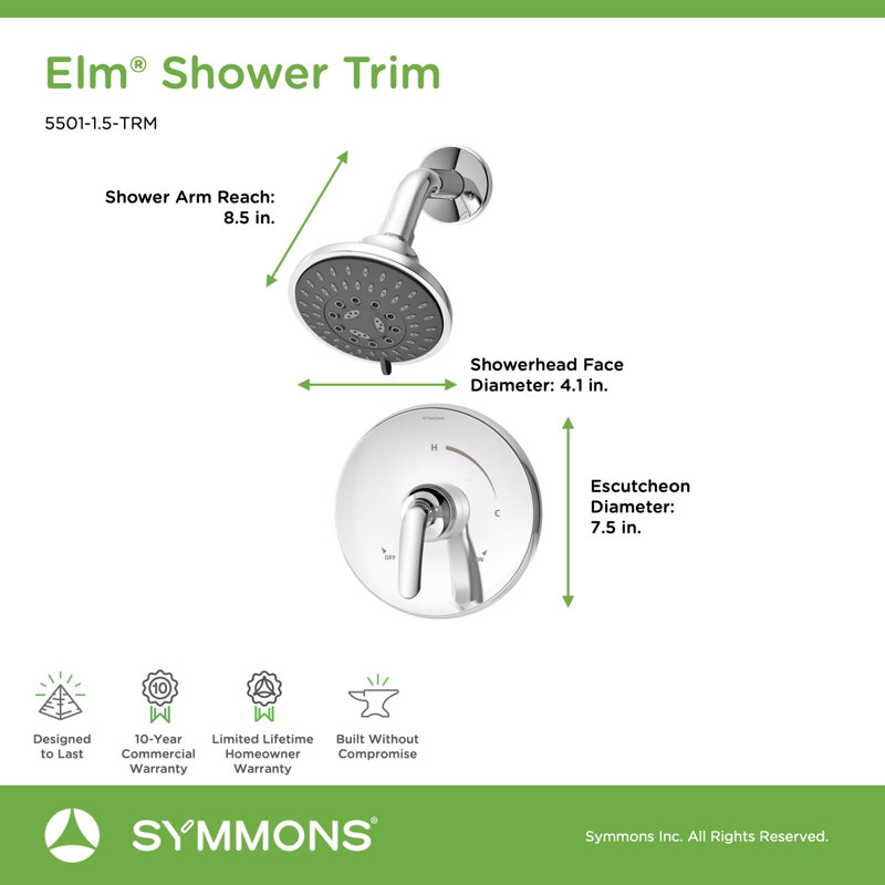 Ensemble de garniture de douche à poignée simple Elm (valve non incluse), Chrome