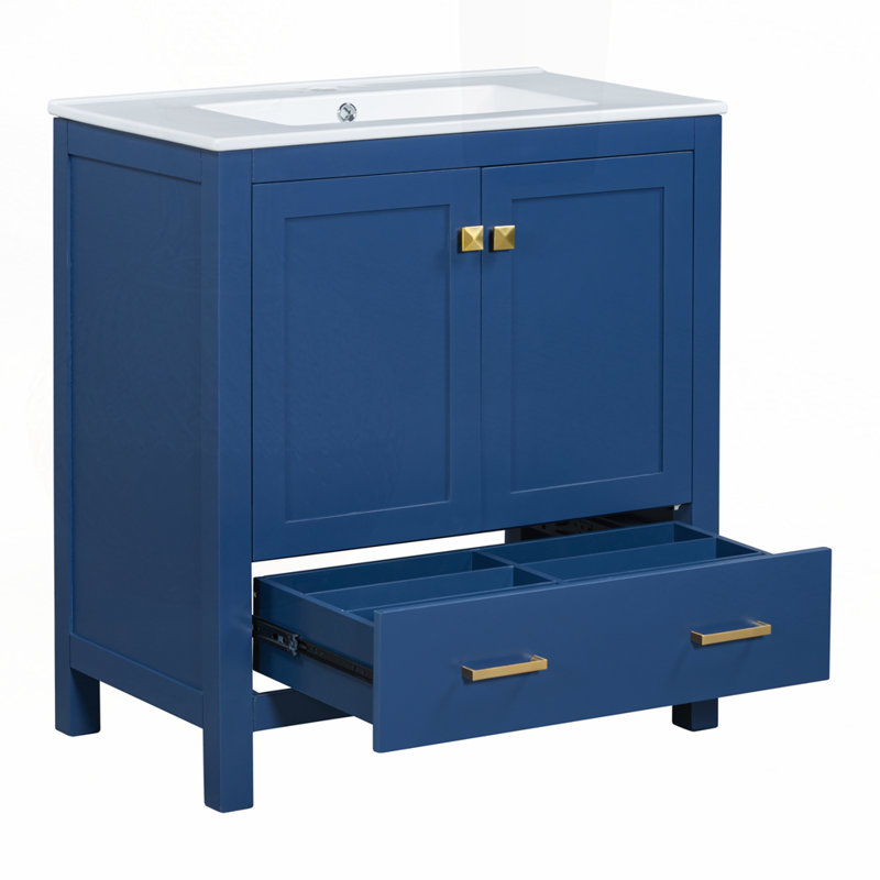 Ensemble de meuble-lavabo blanc 60 "avec meuble-lavabo double 60", Bleu / doré