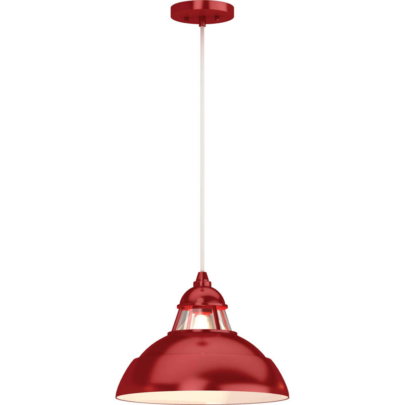 Quesada 1-Light Indoor Red Hanging Pendant with Lighthouse Inspired Bowl and Clear Glass, Red