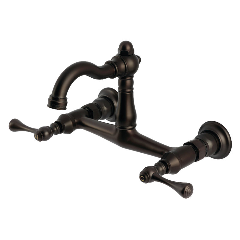 Kingston Brass Vintage Double-Handle 2-Hole Wall-Mount Bridge Kitchen Faucet, Oil Rubbed Bronze