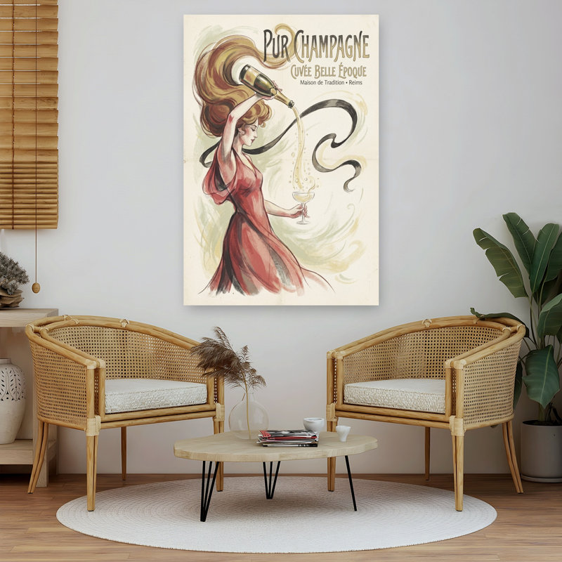 «Vintage Champagne Lady», impression murale rétro élégante et classique, 60" H x 40" W