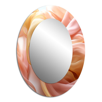 Tissu doux rose lisse Wave I - miroir décoratif ovale abstrait sur métal