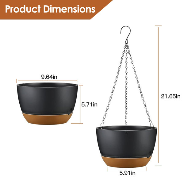Ensemble de 4 pots à fleurs suspendus minimalistes, 9,64 po de diamètre