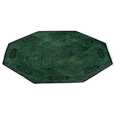 Overdyed Hand-Knotted Wool Modern-Contemporary Green Area Rug 5' 1" x 5' 1"