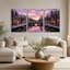 «Snowy Amsterdam Canal at Dusk», ensemble de 3 toiles murales-131253269