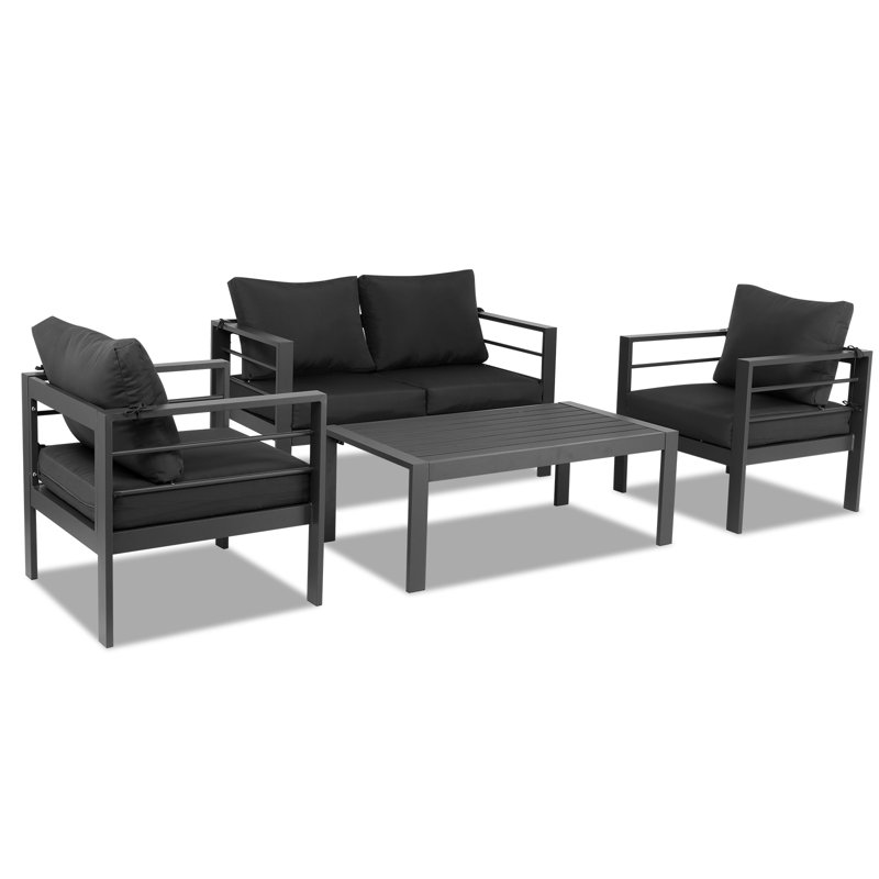 Berget 4 - Person Patio Conversation Set with Cushions, Dark Gray Frame/Dark Gray Cushion