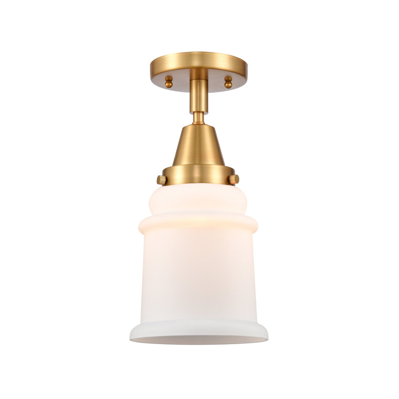 Plafonnier semi-encastré en verre Alvi, Or satiné, H 10 po x l 6 po x P 6 po, Blanc mat