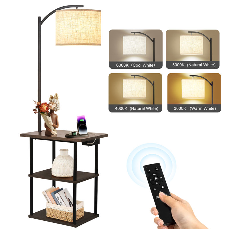 Lampe de table sur pied 59,45 po avec port USB Type-C et CA Kartrina, Brun rustique avec télécommande