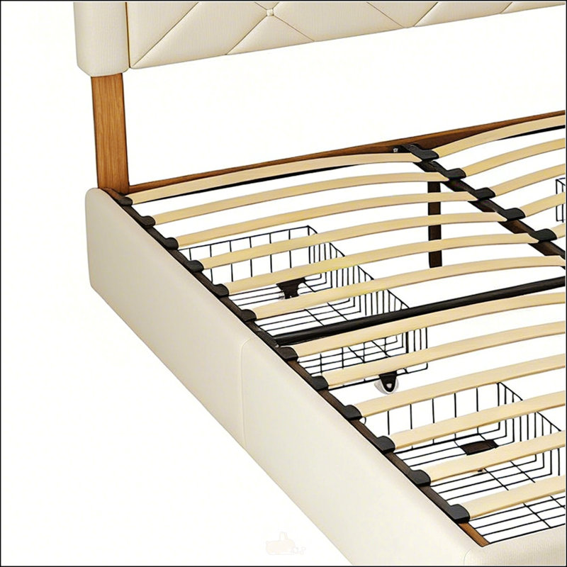 Structure de lit très grand avec tête de lit haute, plateforme rembourrée pour un style rétro simple, aucun sommier tapissier requis, assemblage facile, ivoire