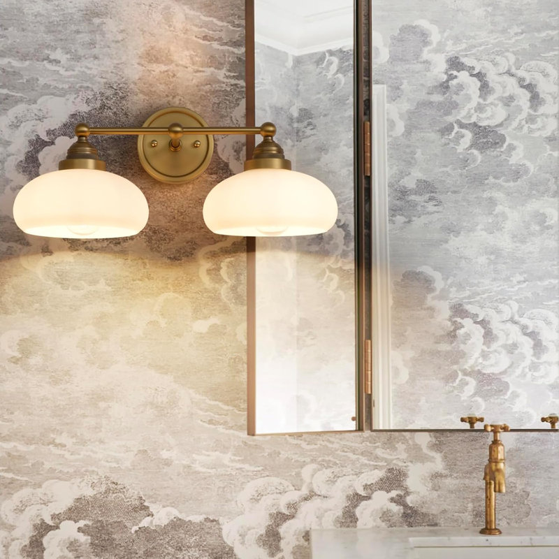 Vintage 2-Light Wall Sconce With Milk White Glass Shade, Double Arm Wall Lamp For Living Room, Dining Room, Bedroom, Hallway, Antique Style