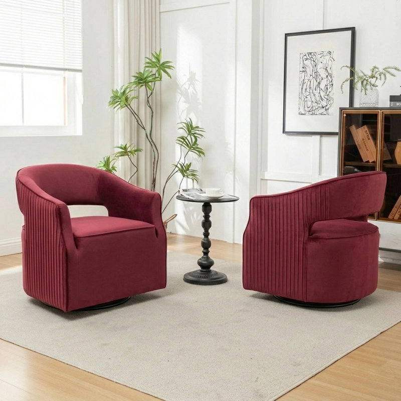 Fumiyo 27.6'' Wide Velvet Swivel Barrel Chair, Red