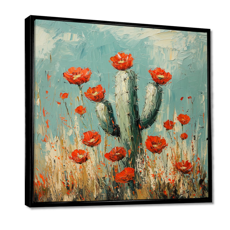Cactus et les fleurs du désert I - Cactus, art mural, H 36 po x l 36 po, Impression encadrée flottante