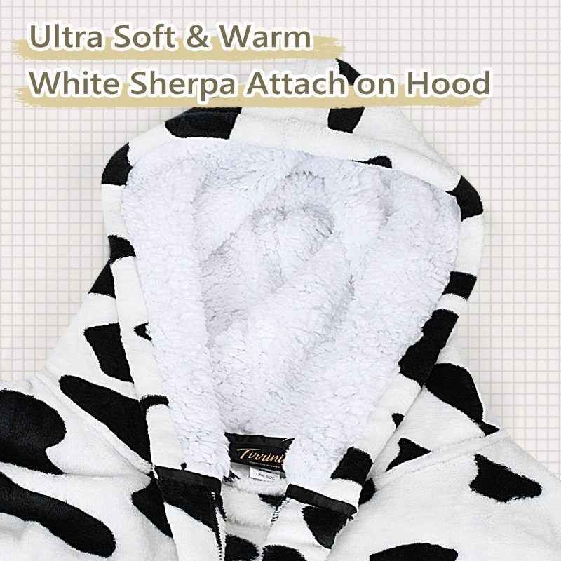 Dalmation Print Hooded Fleece Long Bathrobe