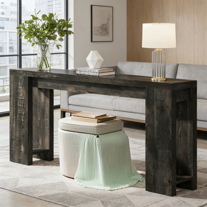 70.9" Wood Console Table, Farmhouse Sofa Table Entryway Table, Black