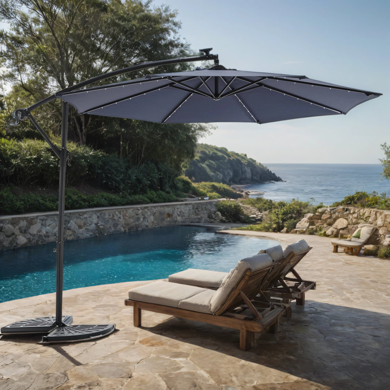10ft Solar LED Offset Hanging Market Patio Umbrella  ( khaki ), Marine