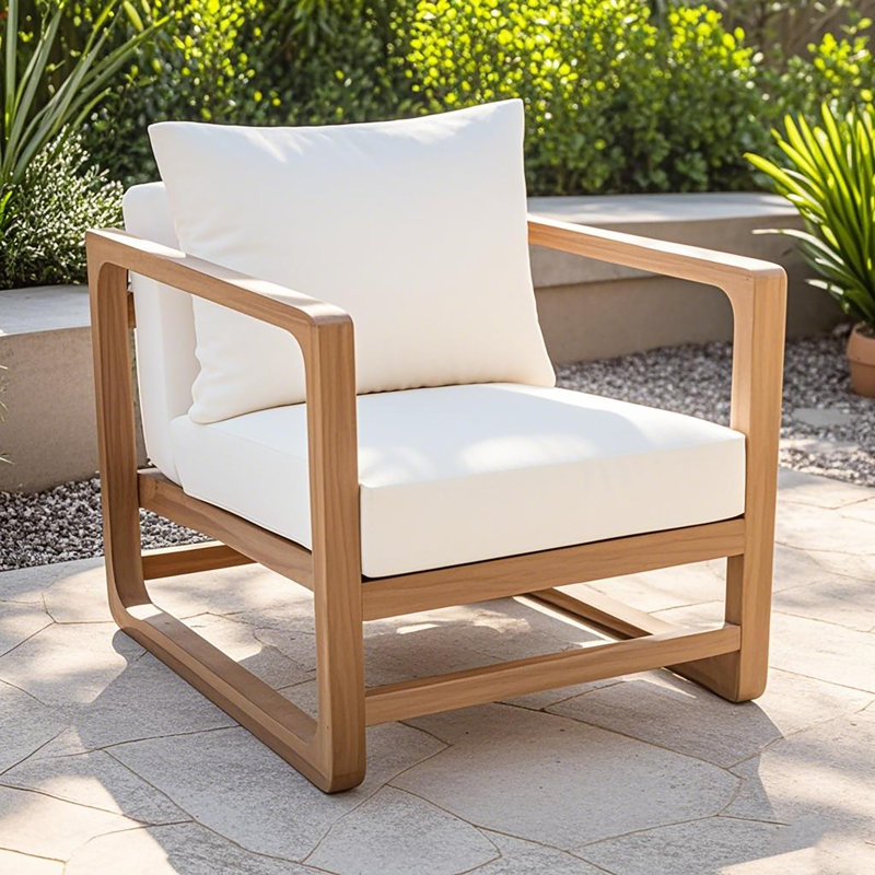 Chaise longue de patio en bois d'acacia avec coussins amovibles Hartsdale