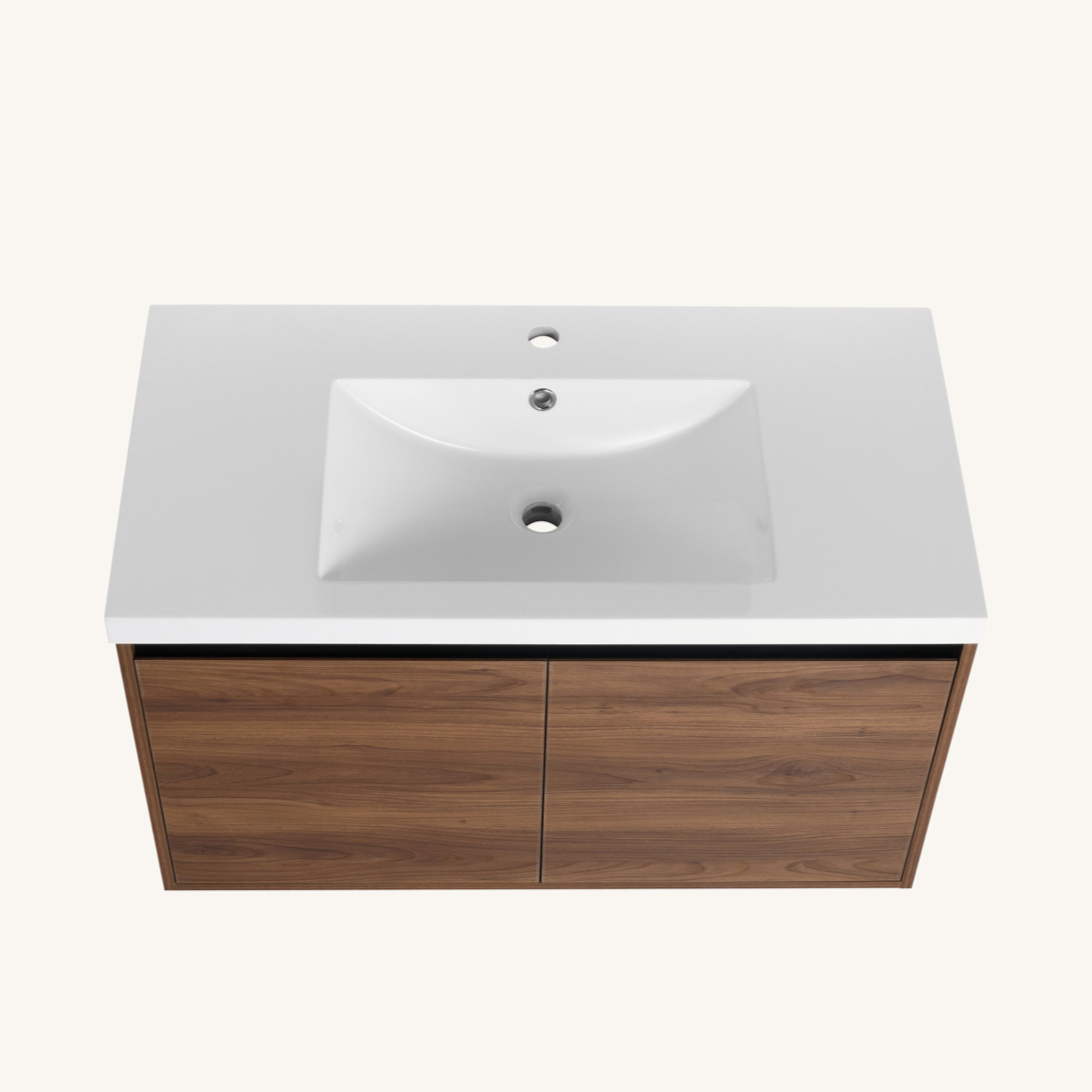 Ebern Designs Brown 36 Inch Bathroom Vanity With Countertop Sink, 2 Doors Bathroom Cabinet Set ...