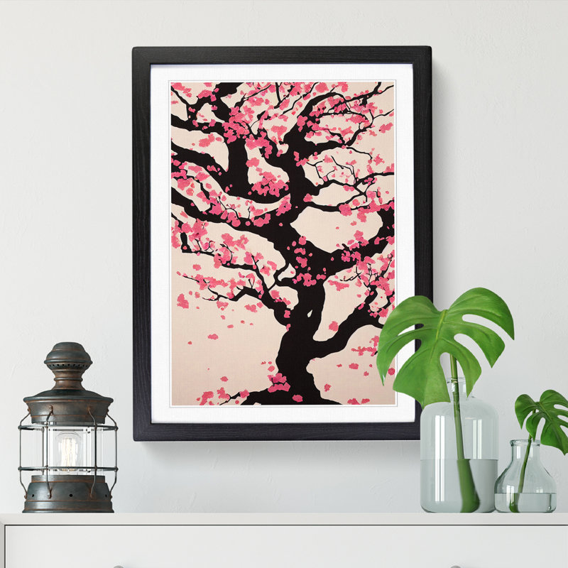 Elleny Cherry Blossom Tree Art Painting - Picture Frame Print, Oak Framed, 64cm H x 46cm W