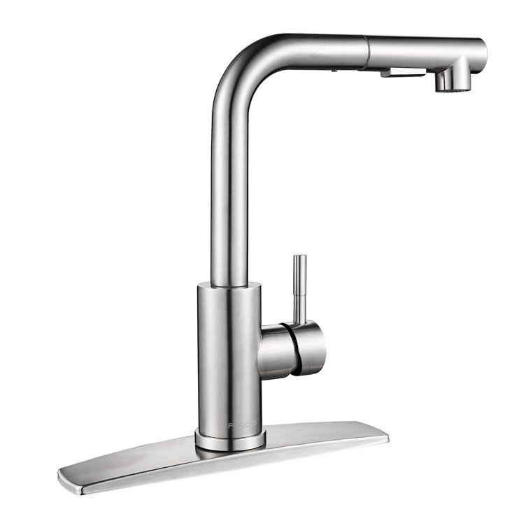 Pull Down Single Handle Kitchen Faucet With Deck Plate, Handles and Supply Lines