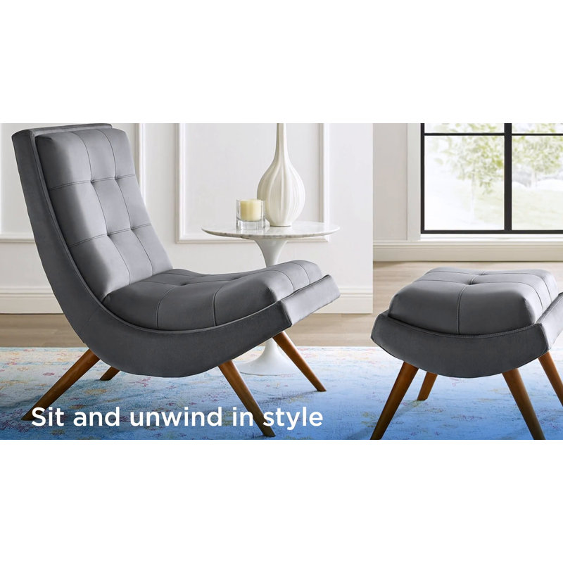 Navy Velvet Tufted Lounge Chair and Ottoman Set