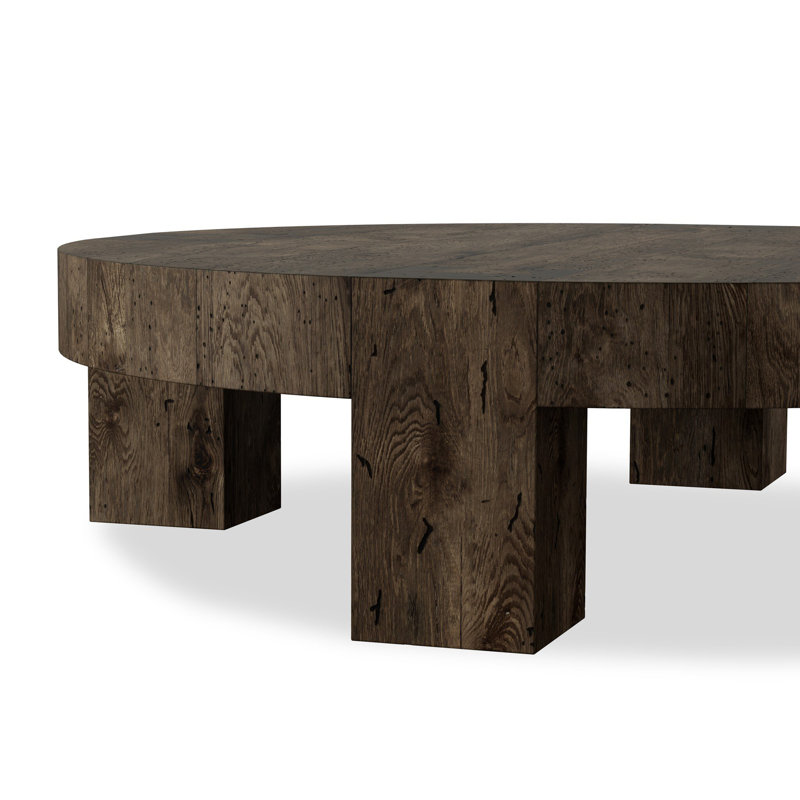 Abaso Round Coffee Table-Rustic Wormwood Oak, Ebony Rustic Wormwood Oak, 15" H x 55" W x 55" D