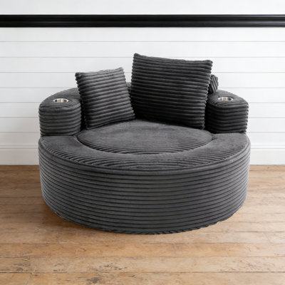 55.5" Dark Gray Memory Foam Round Cloud Sofa Bed, No Assembly, 3 Pillows