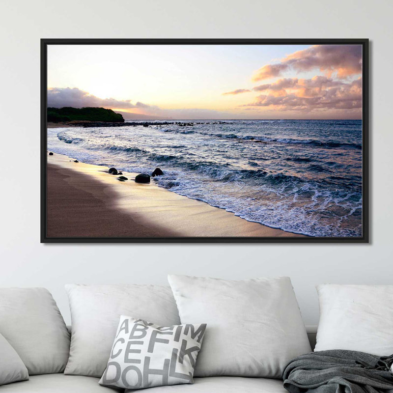 «Sunset Beach», reproduction de photo, H 39,5 po x l 63,5 po x P 2 po, Cadre flottant noir
