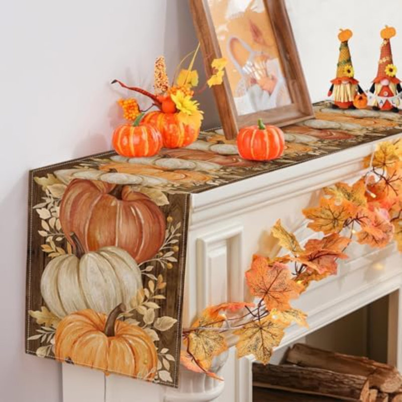 Chemin de table automnal 13x48 pouces, citrouilles orange, décoration automnale pour la maison