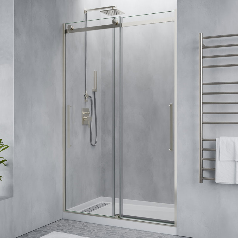 Stellar 48" W x 76" H Double Sliding Frameless Shower Door, Brushed Nickel
