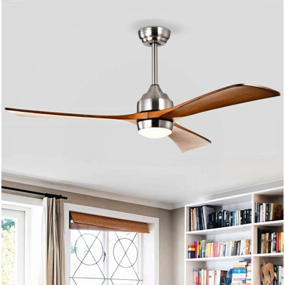 Ventilateur de plafond 52 po à 3 pales avec moteur à courant continu et minimaliste, nickel satiné