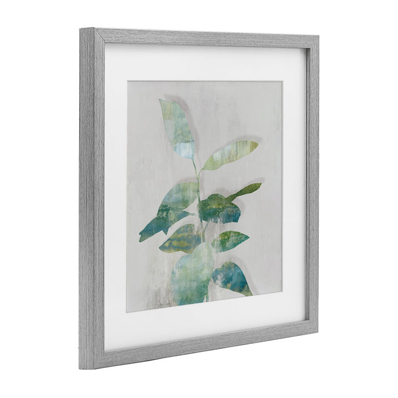 «Minimal Bloom Leaves», reproduction encadrée sous verre, design par Alex Black, H 13 po x l 13 po, Cadre de ferme gris